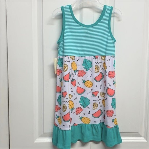 Bobbie Brooks Multi Color Strip Fruit Print Summer Sun Dress Size XS Childs NWT - Picture 4 of 5